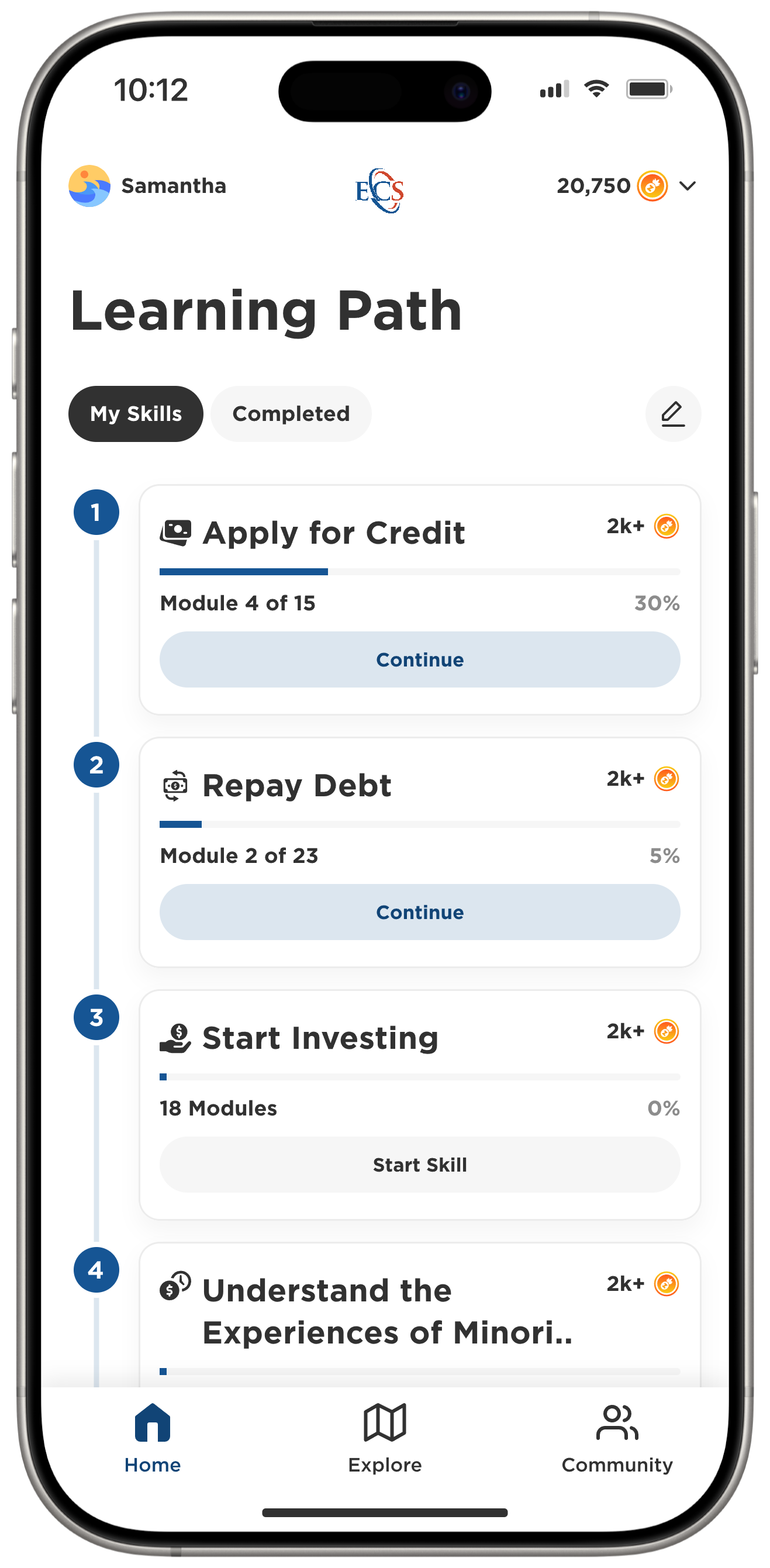 Zogo App showing Learning Path