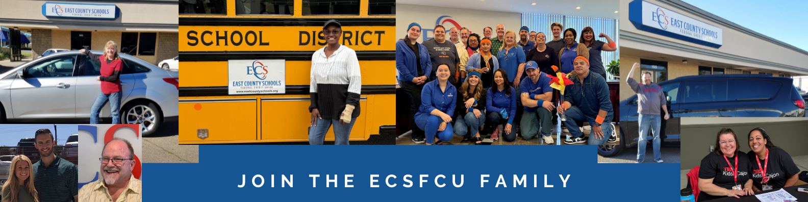 Who Can Join Photo collage of ECSFCU members and staff showcasing our membership