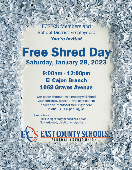 Shred Day ECSFCU Jan 28 2023 You're Invited