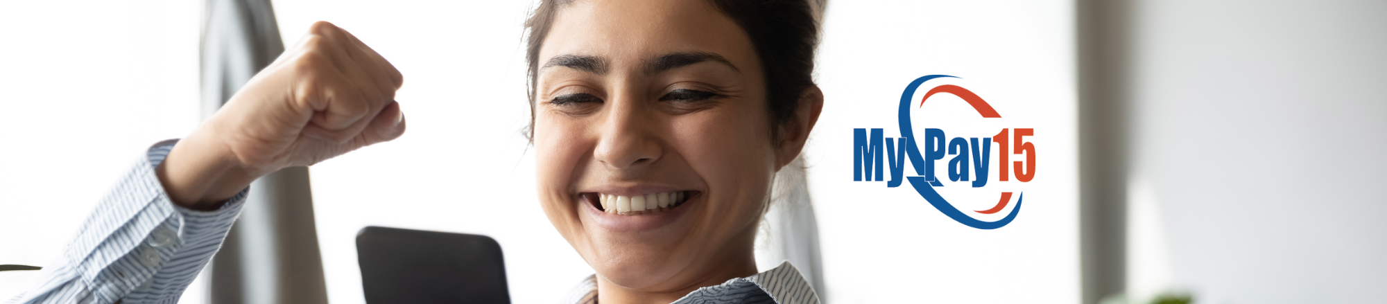Woman excited about receiving 50% of her monthly paycheck early through MyPay15